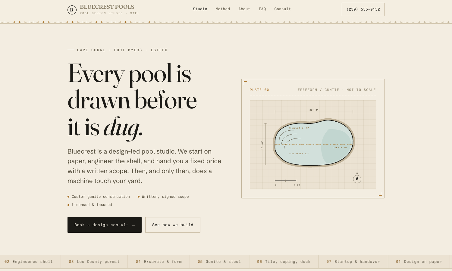 Bluecrest Pools website preview
