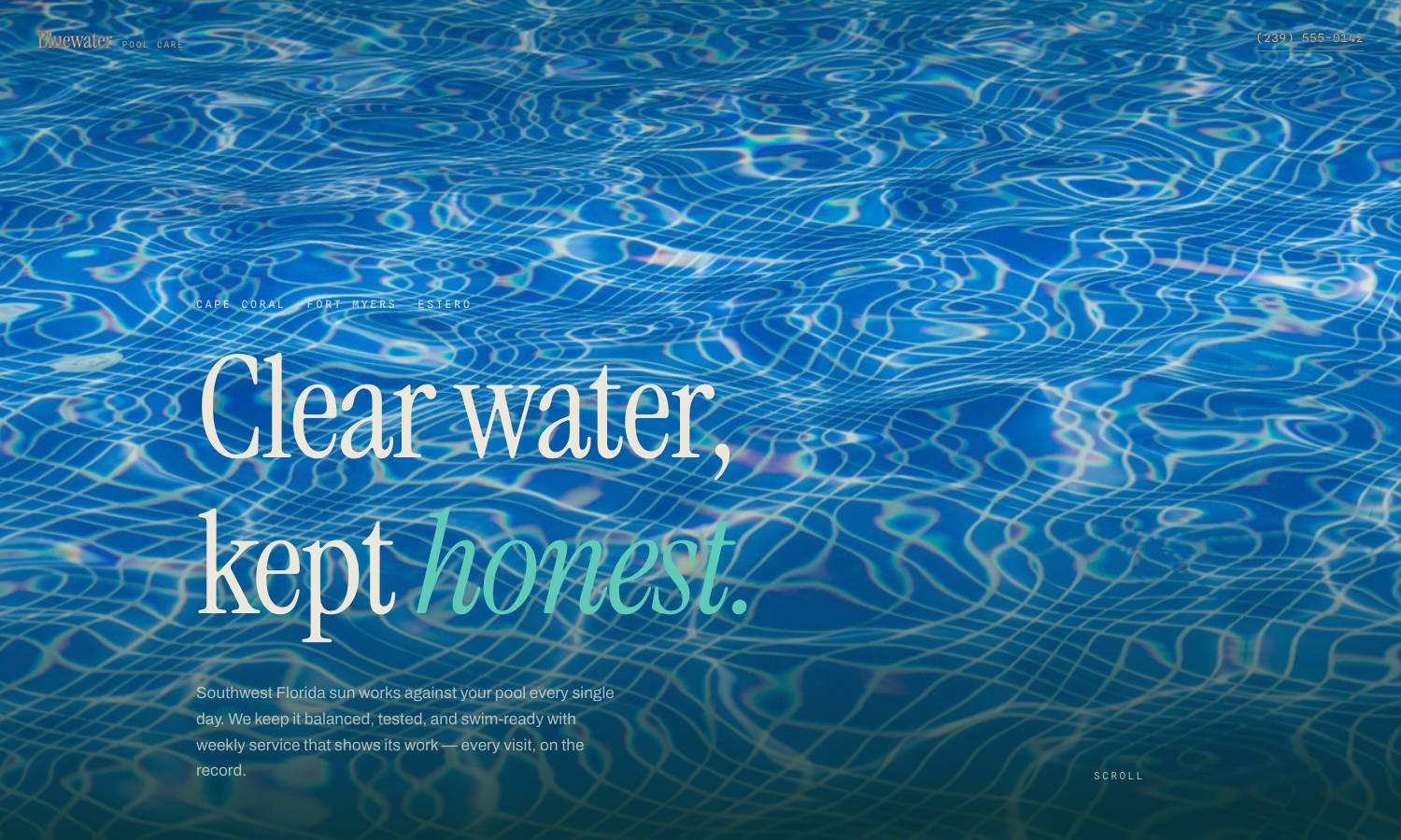 Bluewater Pool Care website preview