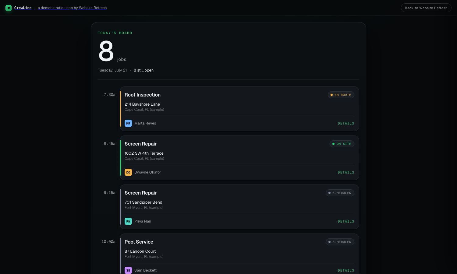 CrewLine website preview
