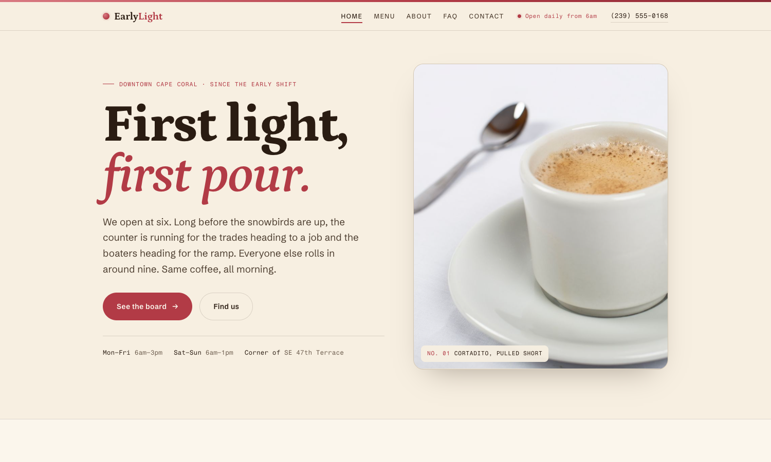 Early Light Coffee website preview