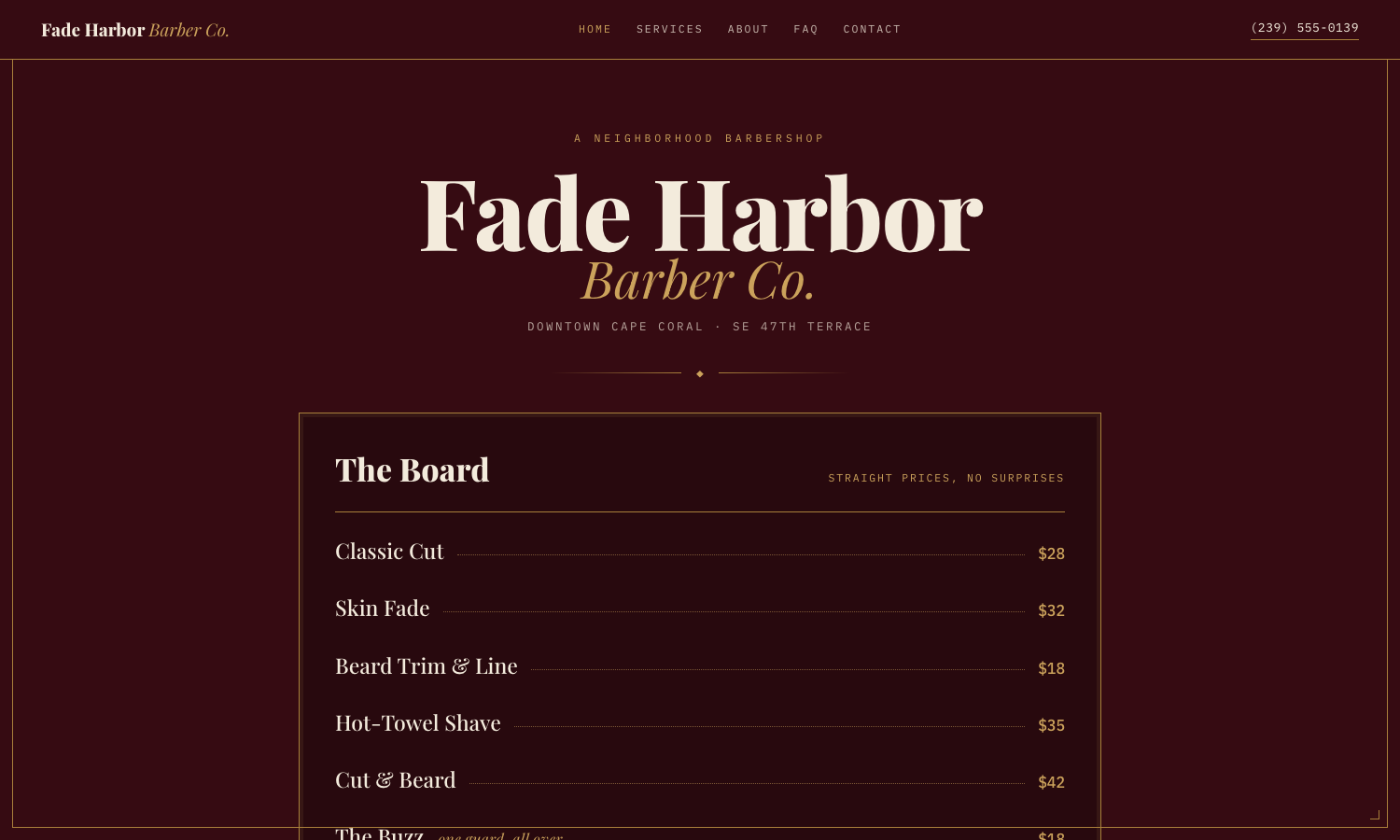 Fade Harbor Barber Co. website preview