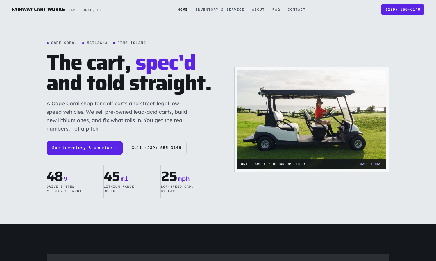 Fairway Cart Works website preview