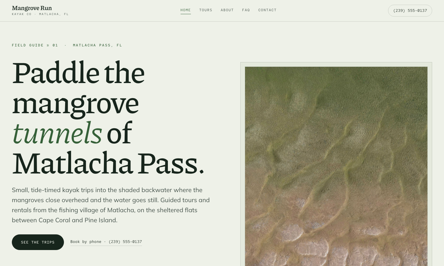 Mangrove Run Kayak Co. website preview