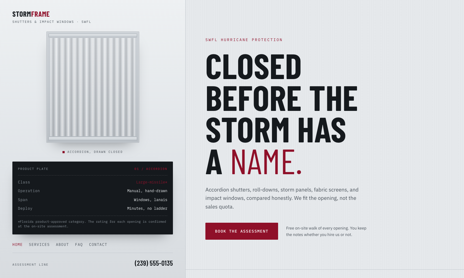 StormFrame Shutters website preview