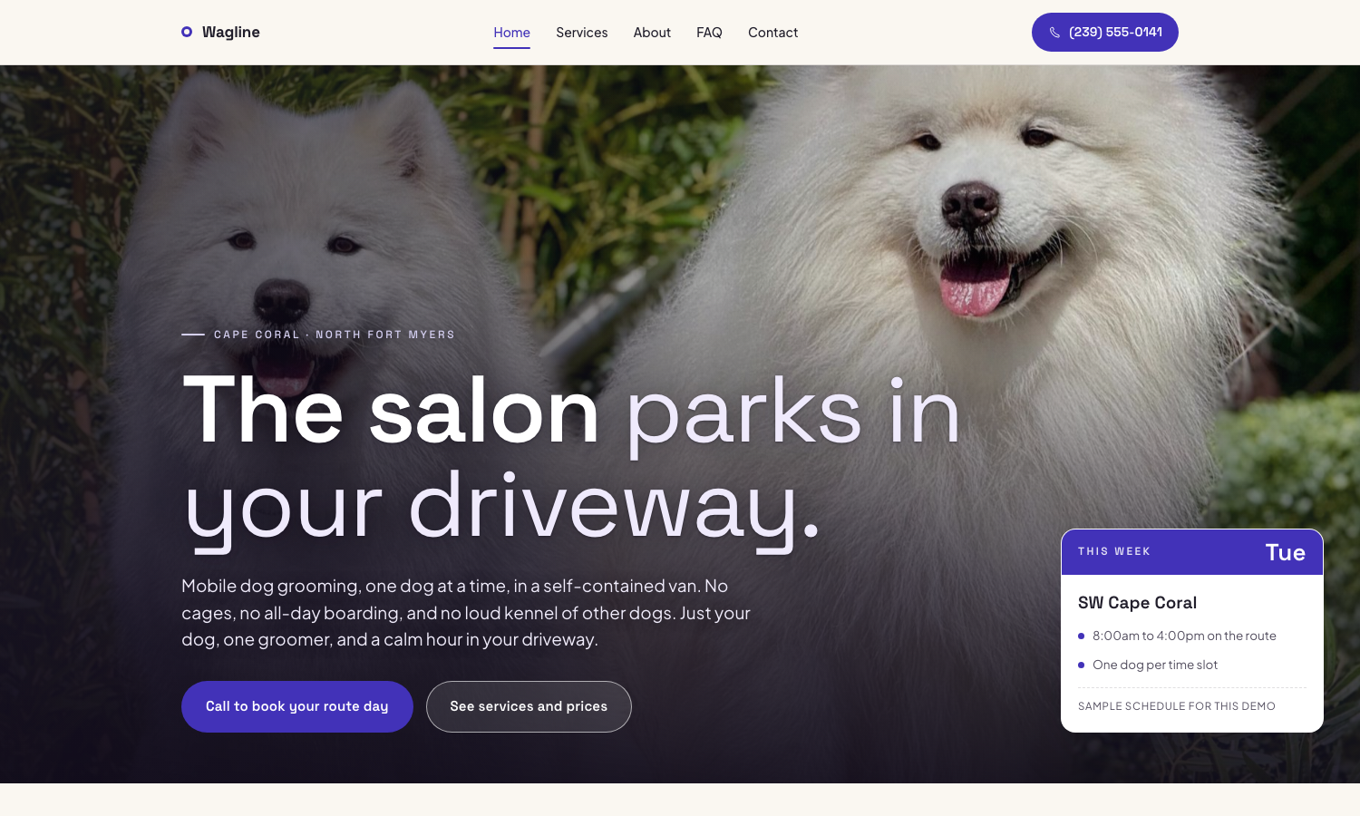 Wagline Mobile Grooming website preview